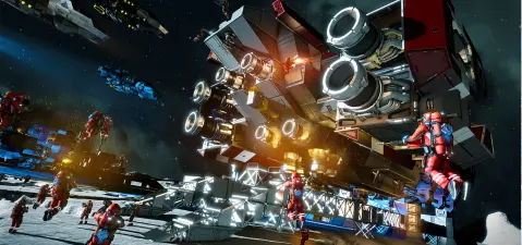 A person playing a computer game by using Space Engineers server hosting