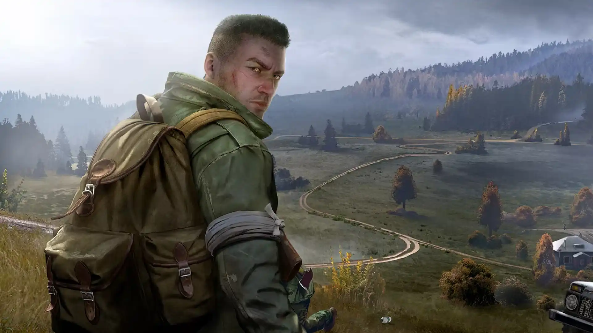 A DayZ character glancing backwards